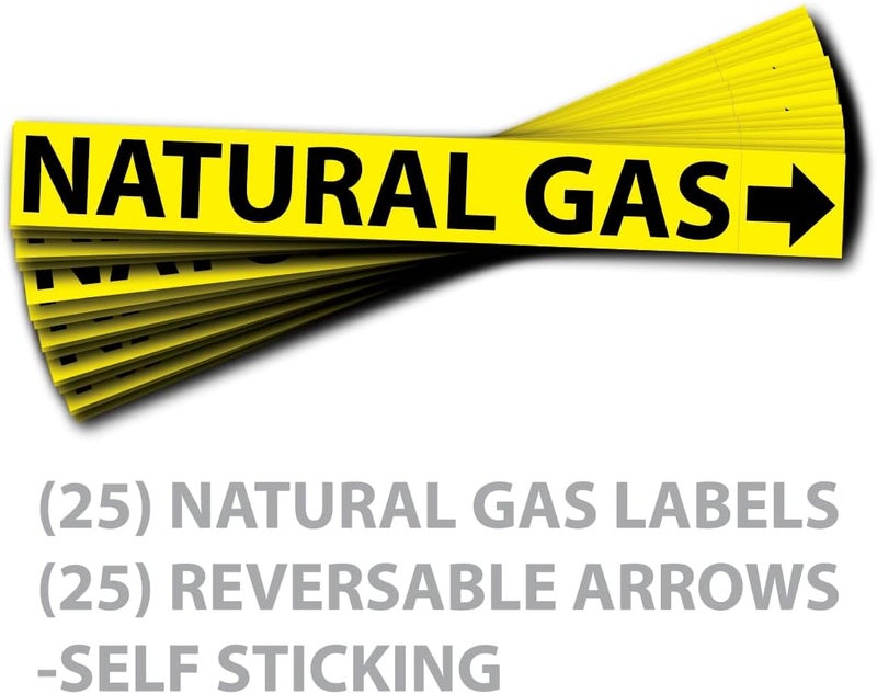 Wrapco Natural Gas Pipe Labels Stickers With Arrows (25 Pack) - Self Sticking 6mil PVC Markers for Inspections, Detector, Regulator and Heaters (2" x 12") - Image 2